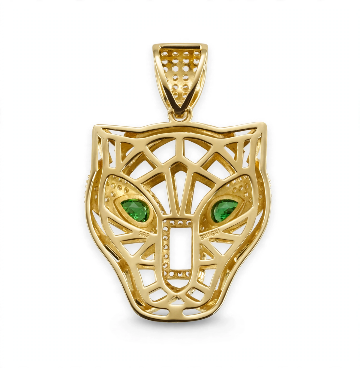 Emerald-Eyed Panther Openwork 14K Gold Over Sterling Silver CZ Pendant (2)