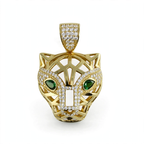 Emerald-Eyed Panther Openwork 14K Gold Over Sterling Silver CZ Pendant