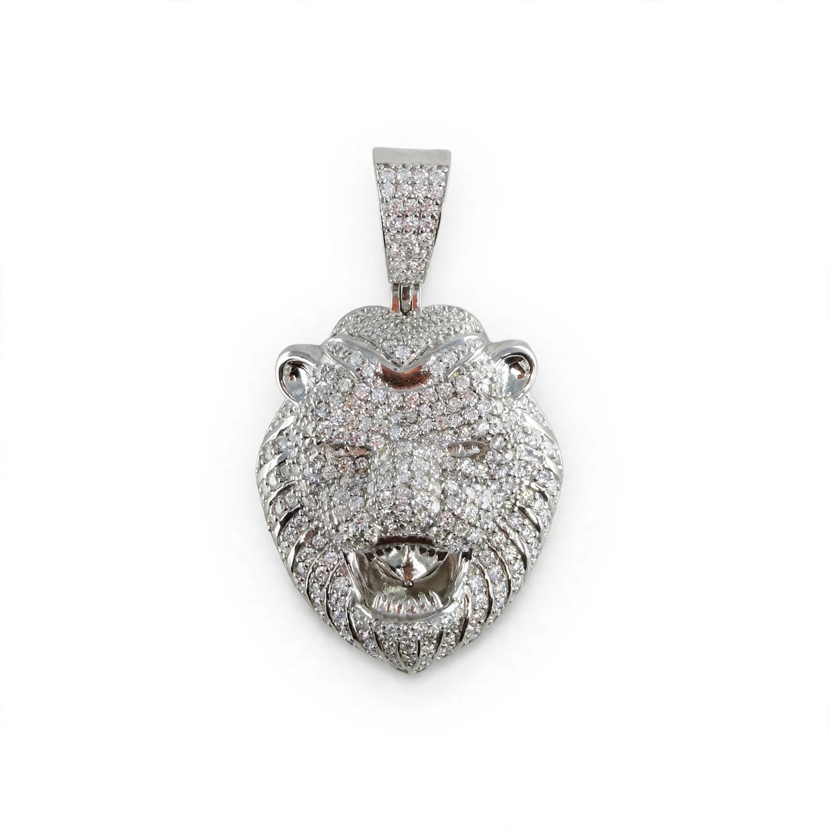 Iced Out Lion Head Pendant in 925 Sterling Silver with Rhodium Finish and 7.06ct Moissanite