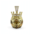 Crowned Lion Head Pendant in 14K Gold Over 925 Silver with Cubic Zirconia