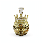 Crowned Lion Head Pendant in 14K Gold Over 925 Silver with Cubic Zirconia