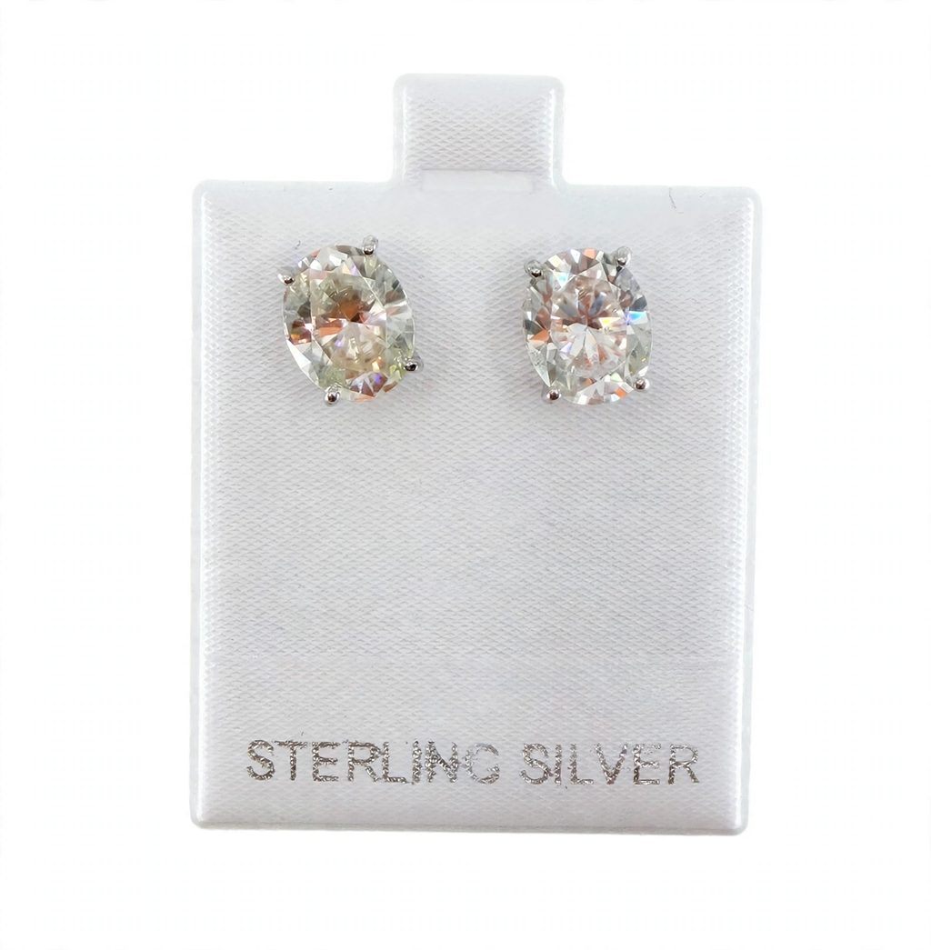 Oval Moissanite Stud Earrings in Rhodium-Plated 925 Sterling Silver, 6.00 Ct