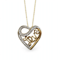 Natural Diamond Accent Heart Pendant Necklace with Gold Script Love in 14K Gold Over 925 Silver, 0.25ct