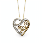Natural Diamond Accent Heart Pendant Necklace with Gold Script Love in 14K Gold Over 925 Silver, 0.25ct