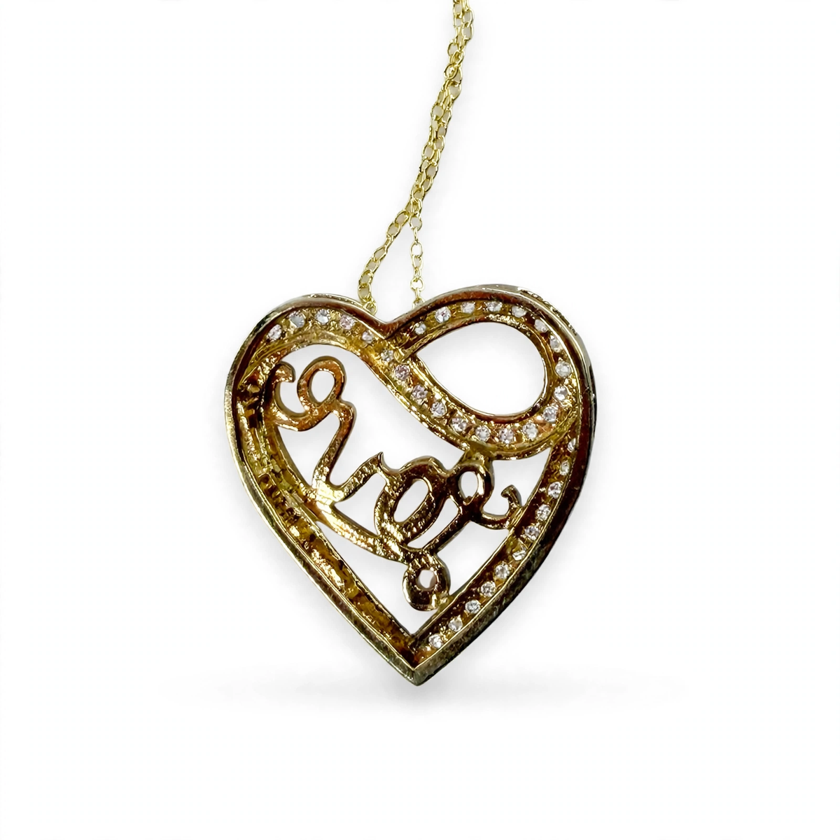 Natural Diamond Accent Heart Pendant Necklace with Gold Script Love in 14K Gold Over 925 Silver, 0.25ct (2)