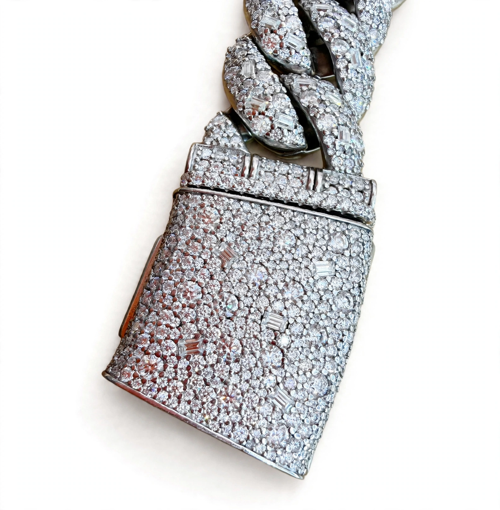 20mm Mosaic Emerald Cuban Link Bracelet in 925 Sterling Silver with Moissanite, 30ct 9in (2)