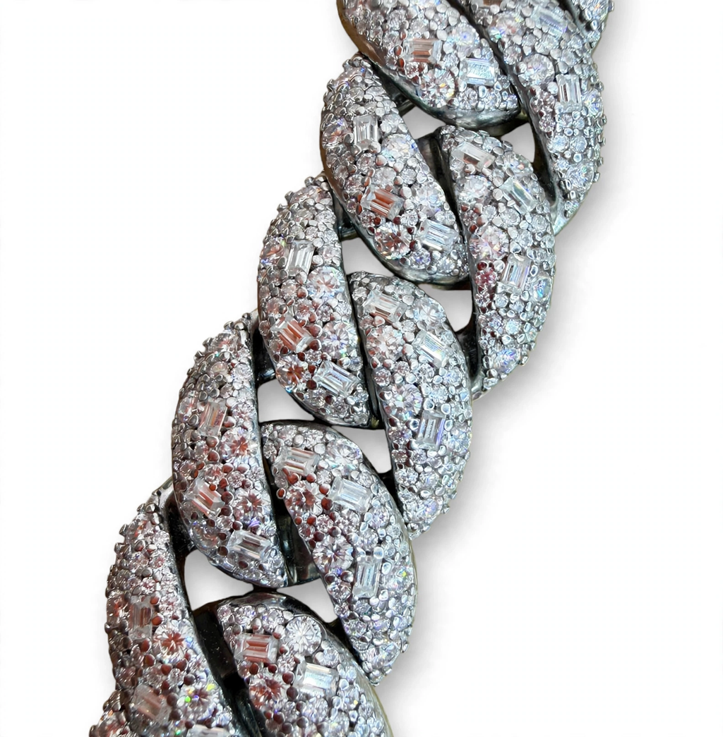 20mm Mosaic Emerald Cuban Link Bracelet in 925 Sterling Silver with Moissanite, 30ct 9in (3)