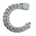 20mm Mosaic Emerald Cuban Link Bracelet in 925 Sterling Silver with Moissanite, 30ct 9in