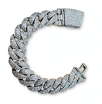 20mm Mosaic Emerald Cuban Link Bracelet in 925 Sterling Silver with Moissanite, 30ct 9in