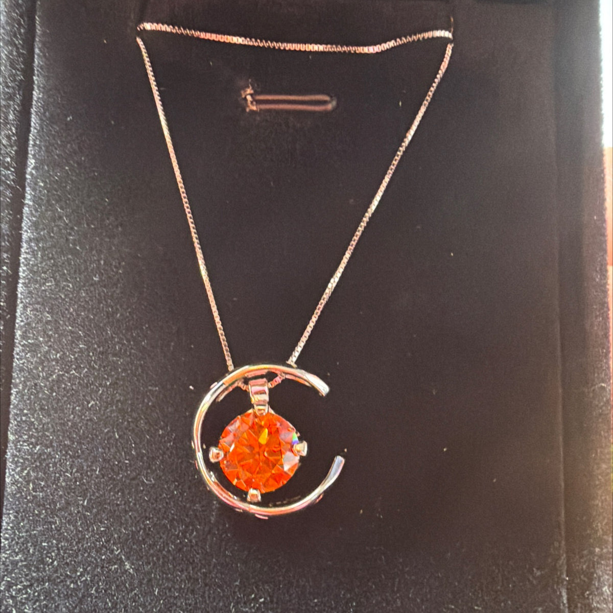 Sterling Silver 2ct Orange Moissanite Crescent Princess Necklace (2)
