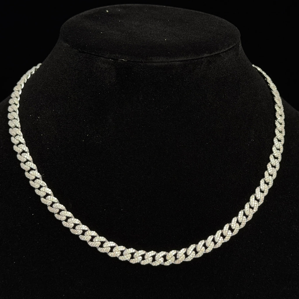 925 Sterling Silver Miami Cuban Chain with 14ct Moissanite, 18in 6mm