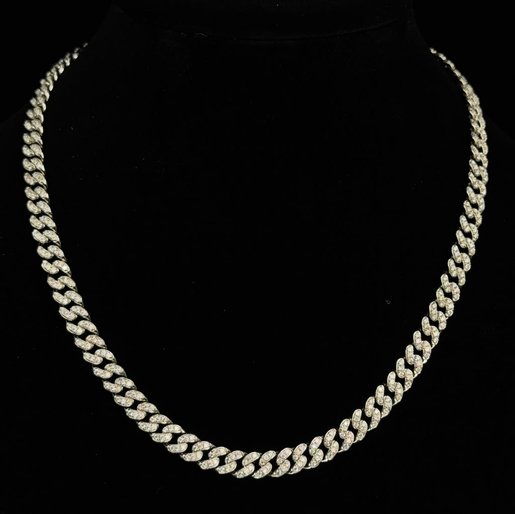 20in 8mm Moissanite Pavé Miami Cuban Chain in 925 Sterling Silver, 16ct, 59.85g