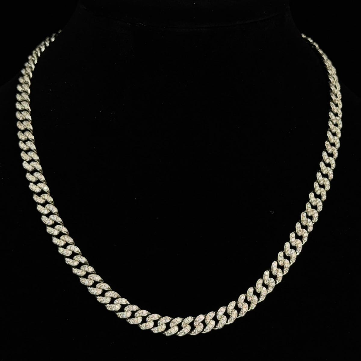 20in 8mm Moissanite Pavé Miami Cuban Chain in 925 Sterling Silver, 16ct, 59.85g