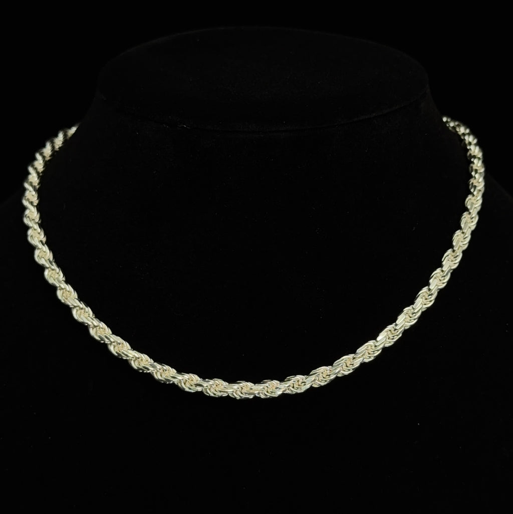Italian 925 Sterling Silver 5mm Rope Chain Necklace 16in, 30.59g