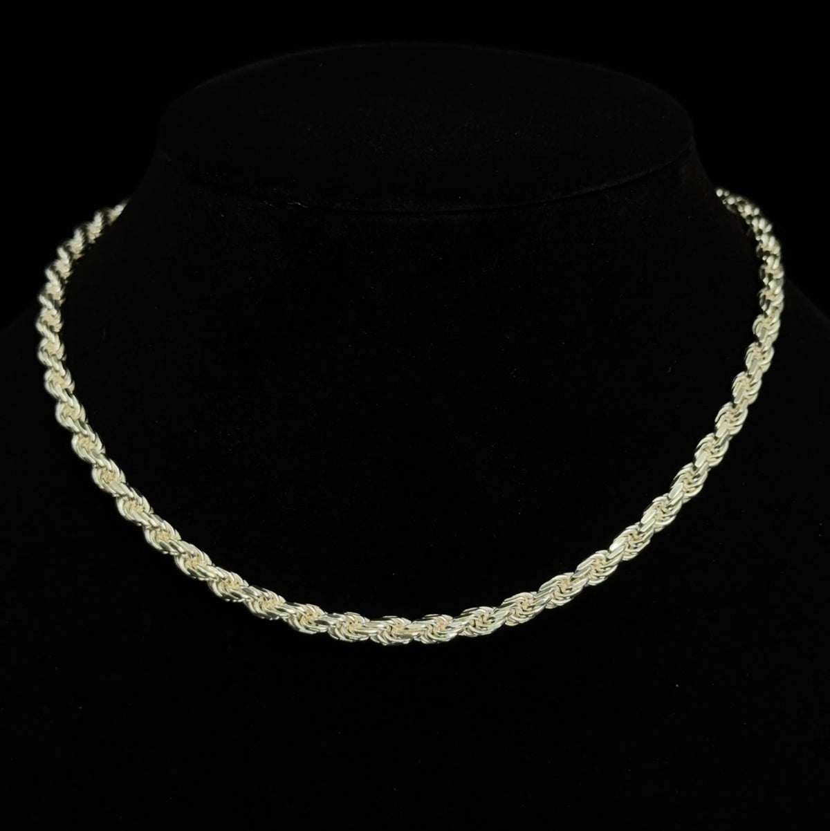 Italian 925 Sterling Silver 5mm Rope Chain Necklace 16in, 30.59g