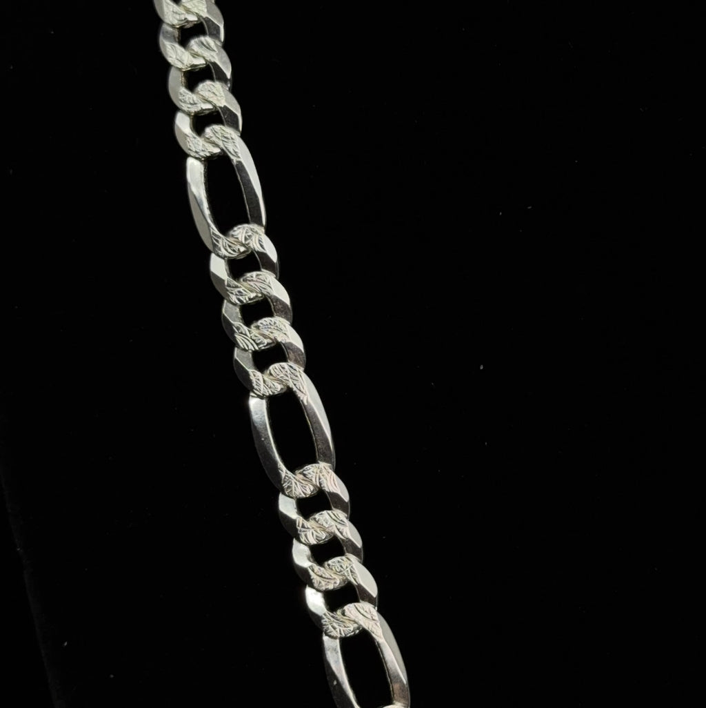 Italian 925 Sterling Silver Figaro Chain Necklace 8mm 26in 38.7g (3)