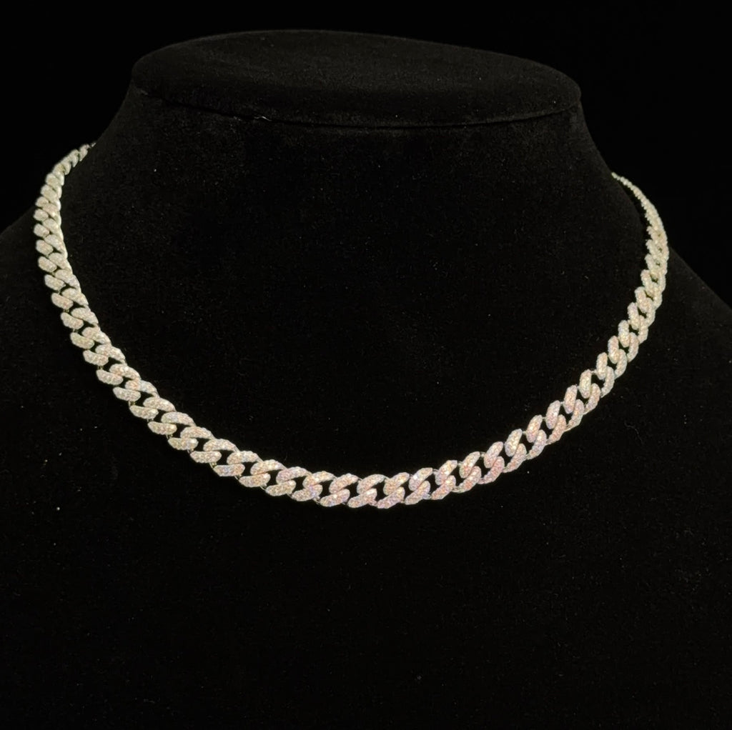 Luxurious 16in Miami Cuban Chain in 925 Sterling Silver with 12ct Moissanite, 6mm