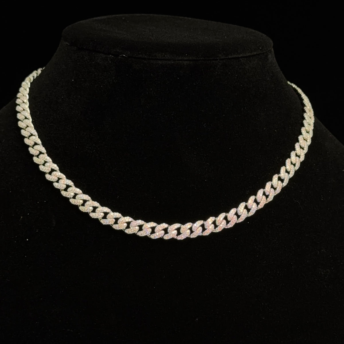 Luxurious 16in Miami Cuban Chain in 925 Sterling Silver with 12ct Moissanite, 6mm