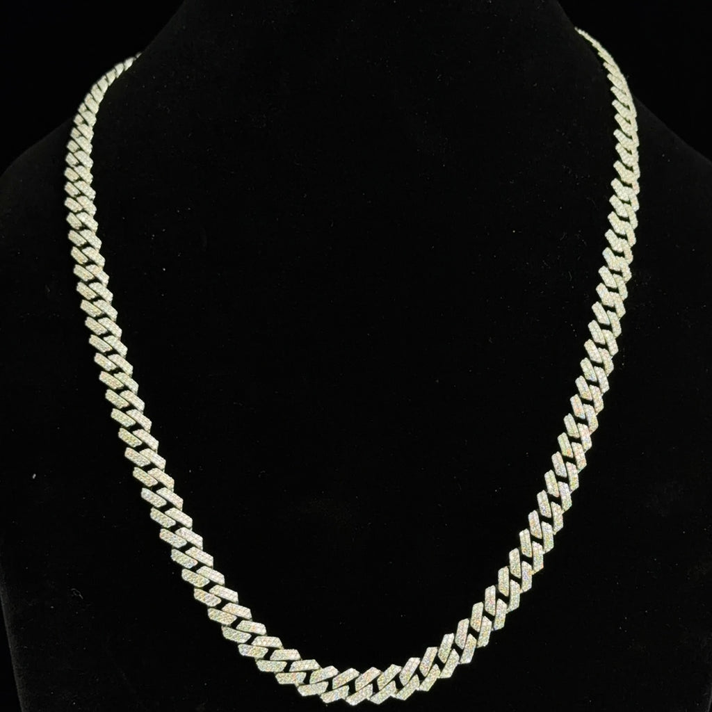 24in Iced Moissanite Monaco Chain in 925 Sterling Silver, 8.8mm, 68.68g, 15.14ct