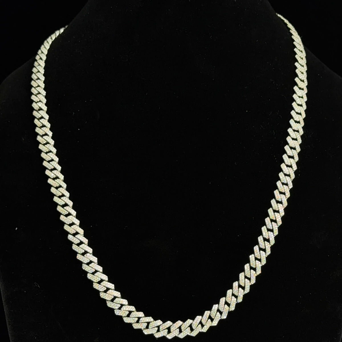 24in Iced Moissanite Monaco Chain in 925 Sterling Silver, 8.8mm, 68.68g, 15.14ct