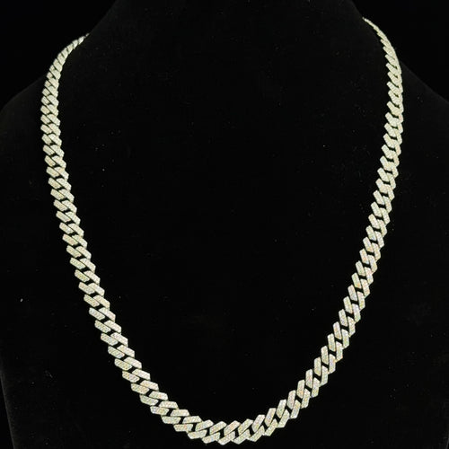 24in Iced Moissanite Monaco Chain in 925 Sterling Silver, 8.8mm, 68.68g, 15.14ct