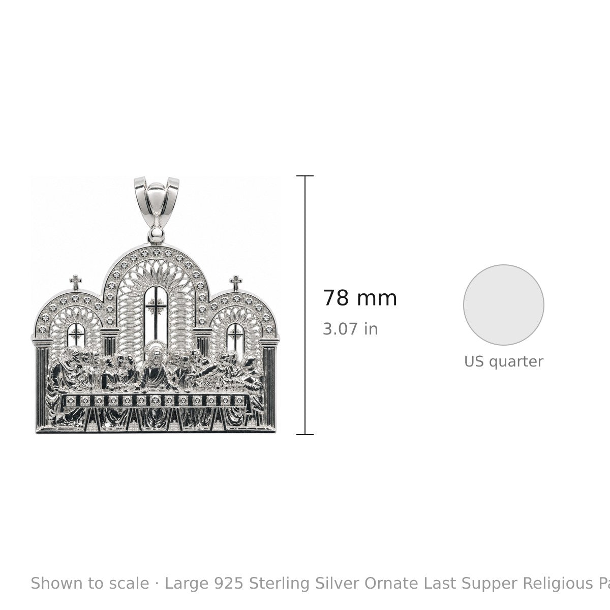 Large 925 Sterling Silver Ornate Last Supper Religious Panel Pendant 40.44g (3)