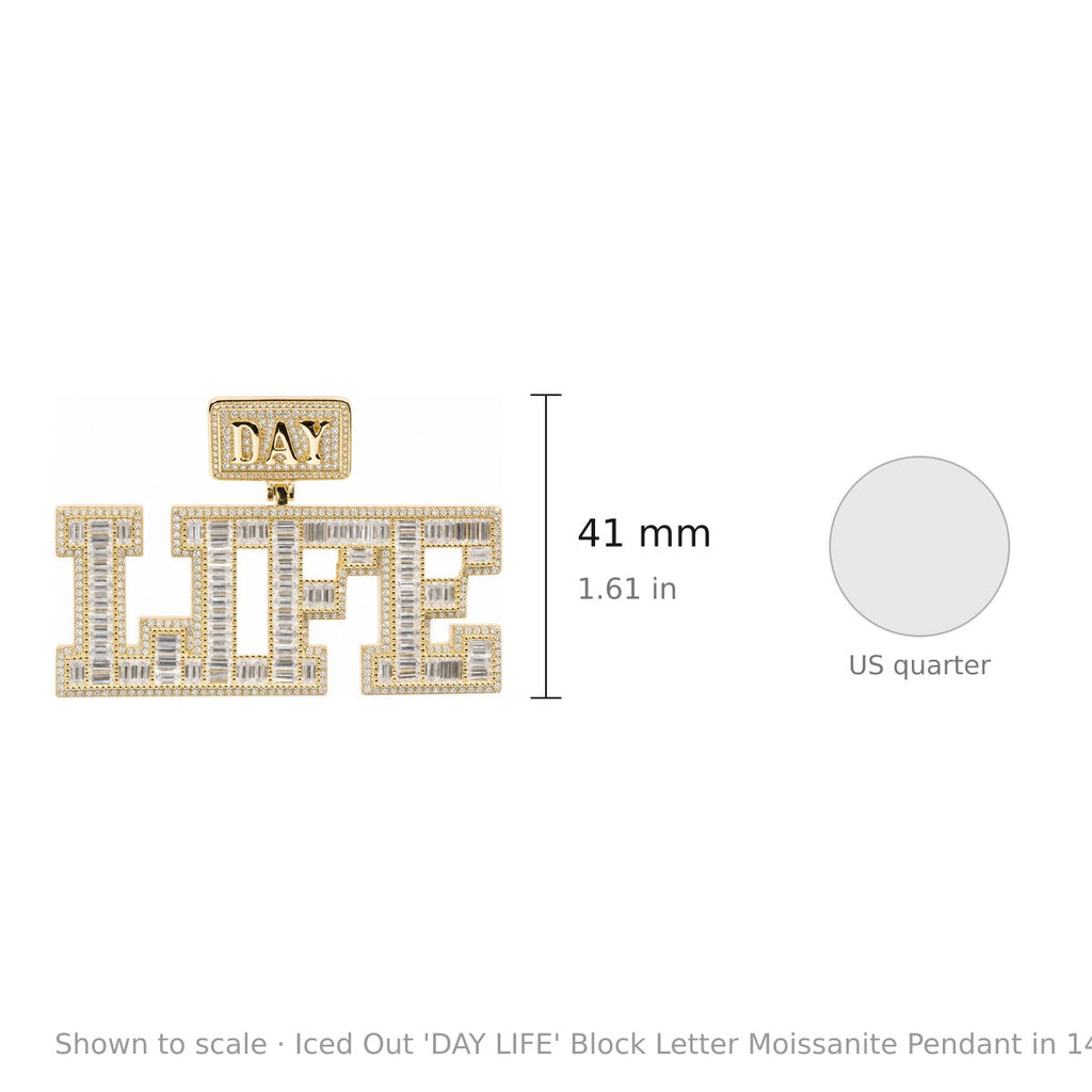 Iced Out 'DAY LIFE' Block Letter Moissanite Pendant in 14K Gold Over Silver, 9.24ct (3)