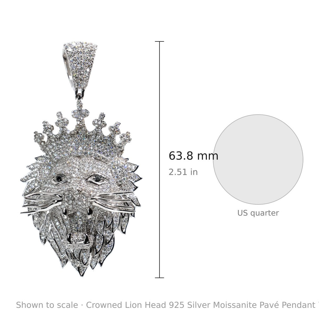 Crowned Lion Head 925 Silver Moissanite Pavé Pendant 7.8ct (3)