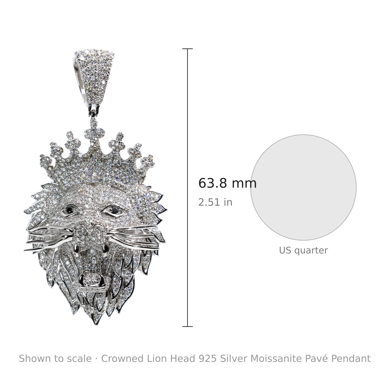 Crowned Lion Head 925 Silver Moissanite Pavé Pendant 7.8ct (3)