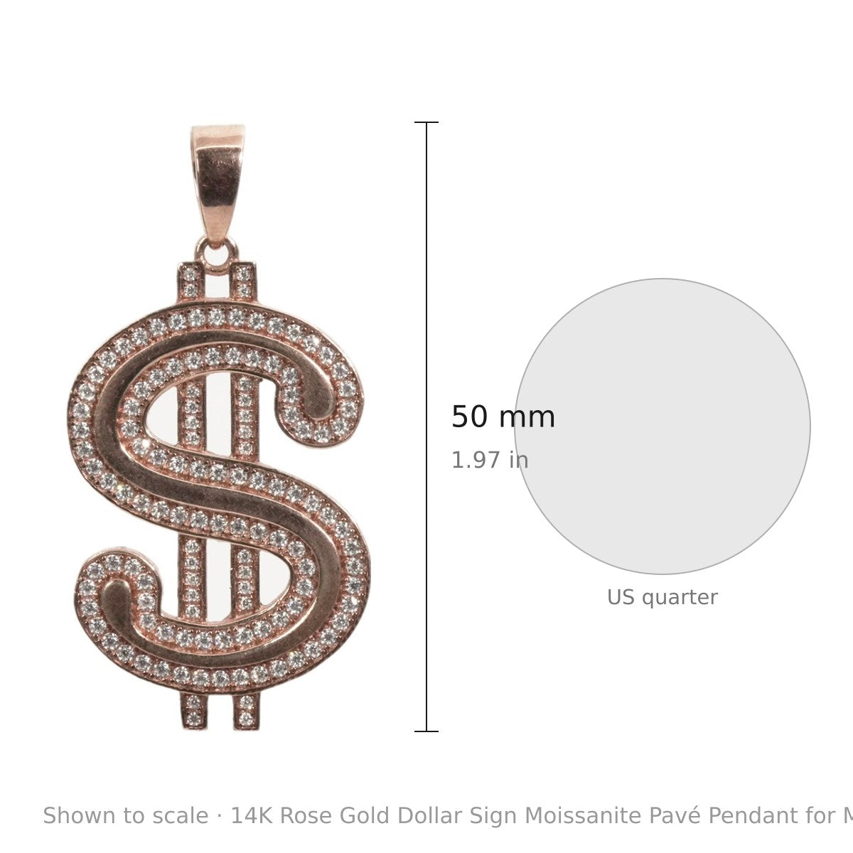 14K Rose Gold Over Silver Dollar Sign Moissanite Pavé Pendant for Men 2.1ct (3)