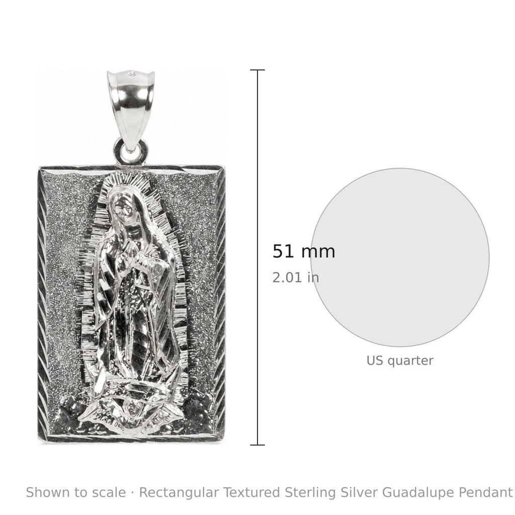 Rectangular Textured Sterling Silver Guadalupe Pendant 925 (3)