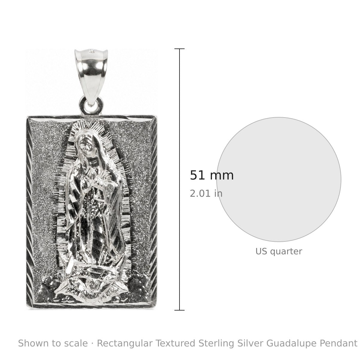 Rectangular Textured Sterling Silver Guadalupe Pendant 925 (3)