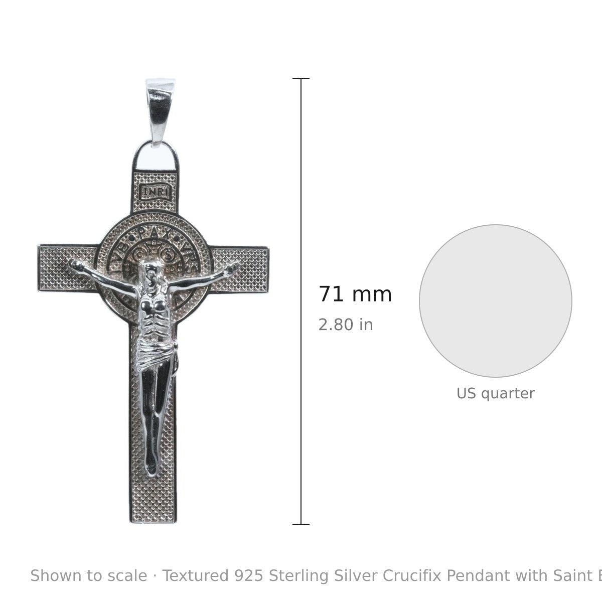 Textured 925 Sterling Silver Crucifix Pendant with Saint Benedict Medal (3)