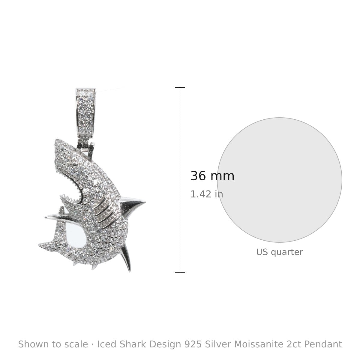 Iced Shark Design 925 Silver Moissanite 2ct Pendant (3)
