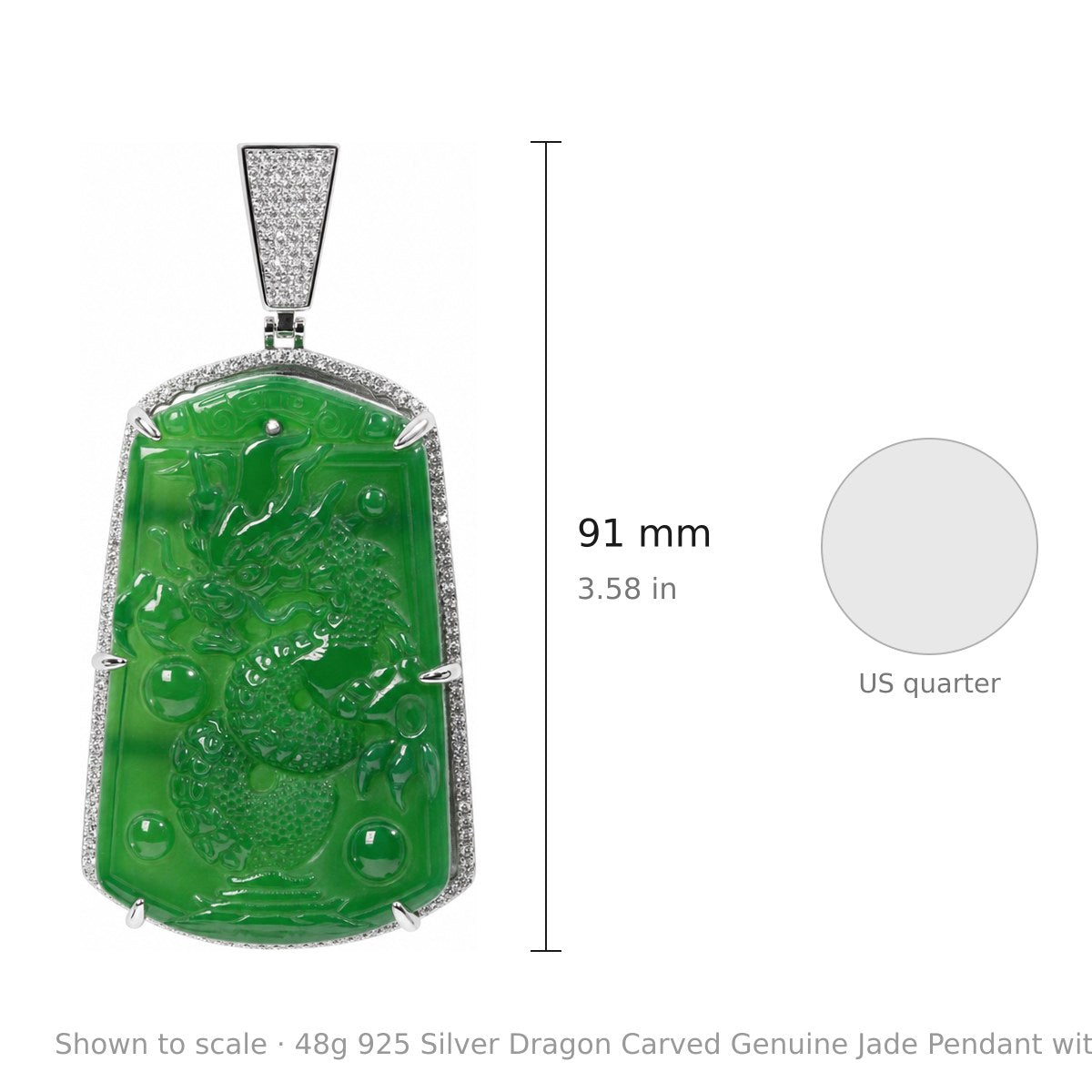 48g 925 Silver Dragon Carved Genuine Jade Pendant with Moissanite Accents 2.5ct (3)