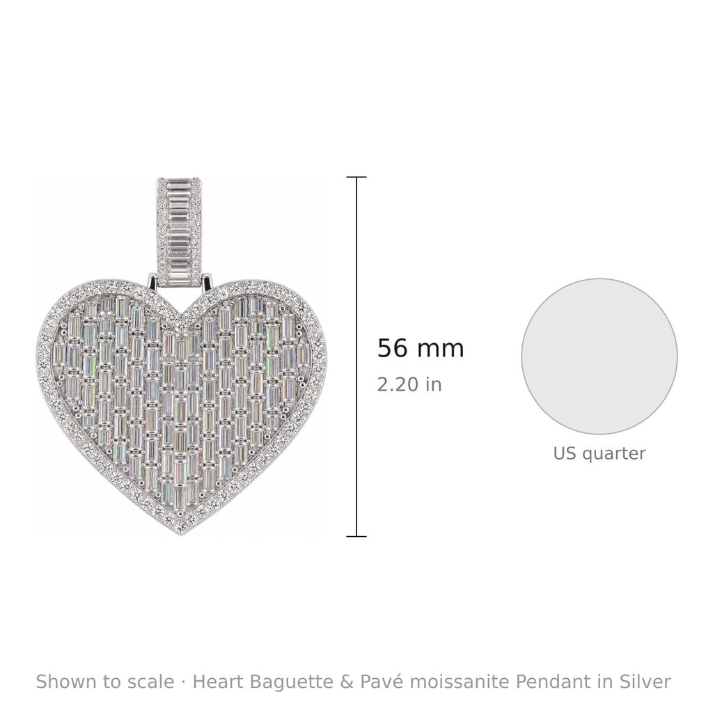 Heart Baguette & Pavé moissanite Pendant in Silver (4)
