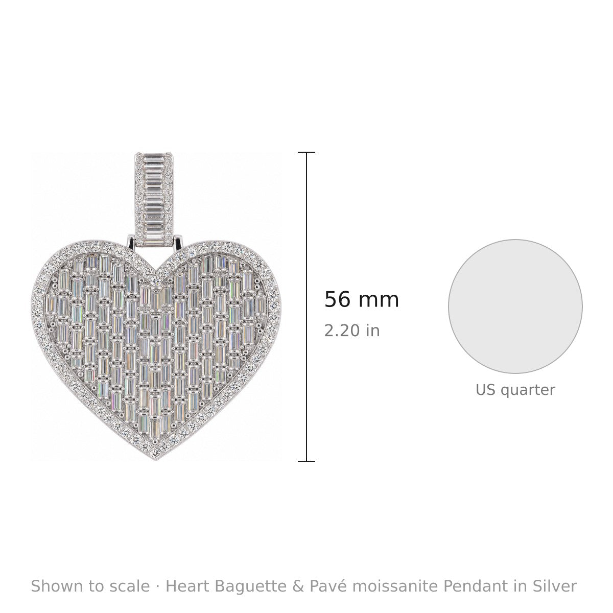 Heart Baguette & Pavé moissanite Pendant in Silver (4)