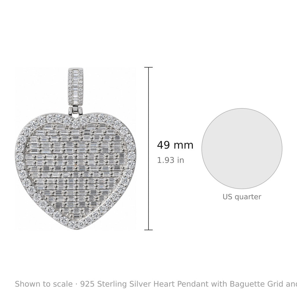 925 Sterling Silver Heart Pendant with Baguette Grid and Moissanite Pavé Halo, 10ct (3)
