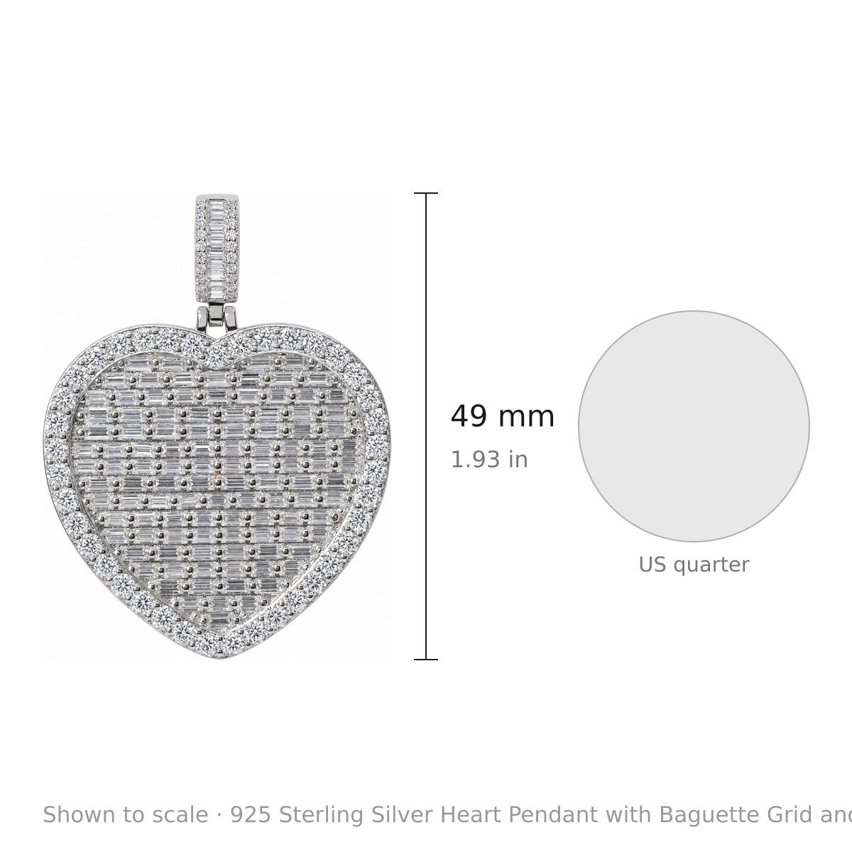 925 Sterling Silver Heart Pendant with Baguette Grid and Moissanite Pavé Halo, 10ct (3)