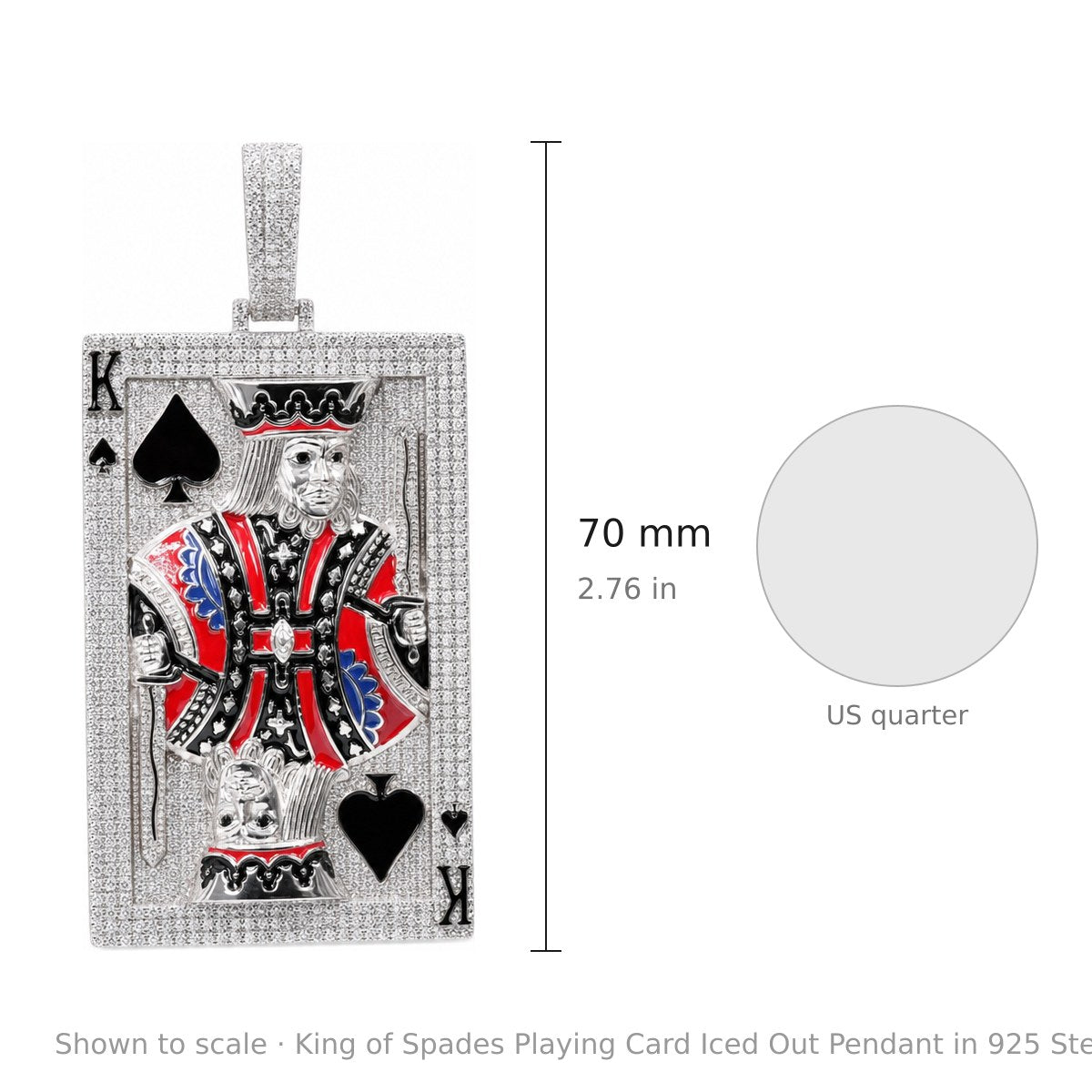 King of Spades Playing Card Iced Out Pendant in 925 Sterling Silver with 3.36ct Moissanite, 35g (3)