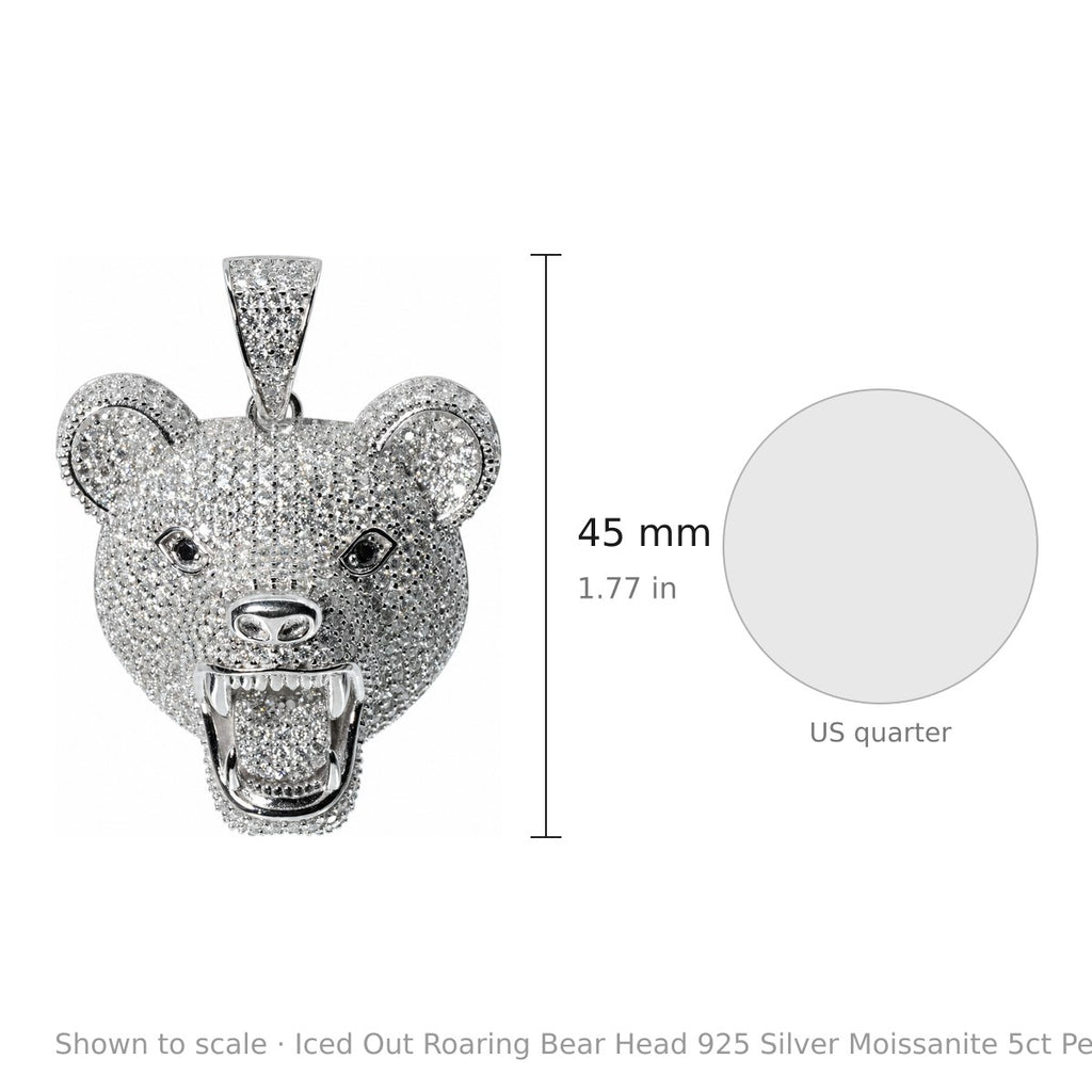 Iced Out Roaring Bear Head 925 Silver Moissanite 8ct Pendant (4)