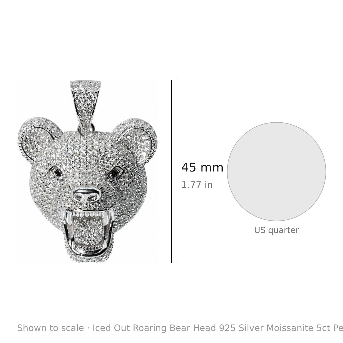 Iced Out Roaring Bear Head 925 Silver Moissanite 8ct Pendant (4)