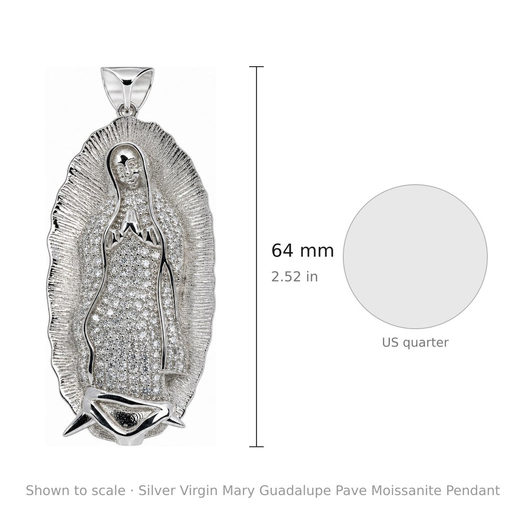 Silver Virgin Mary Guadalupe Pave Moissanite Pendant (3)