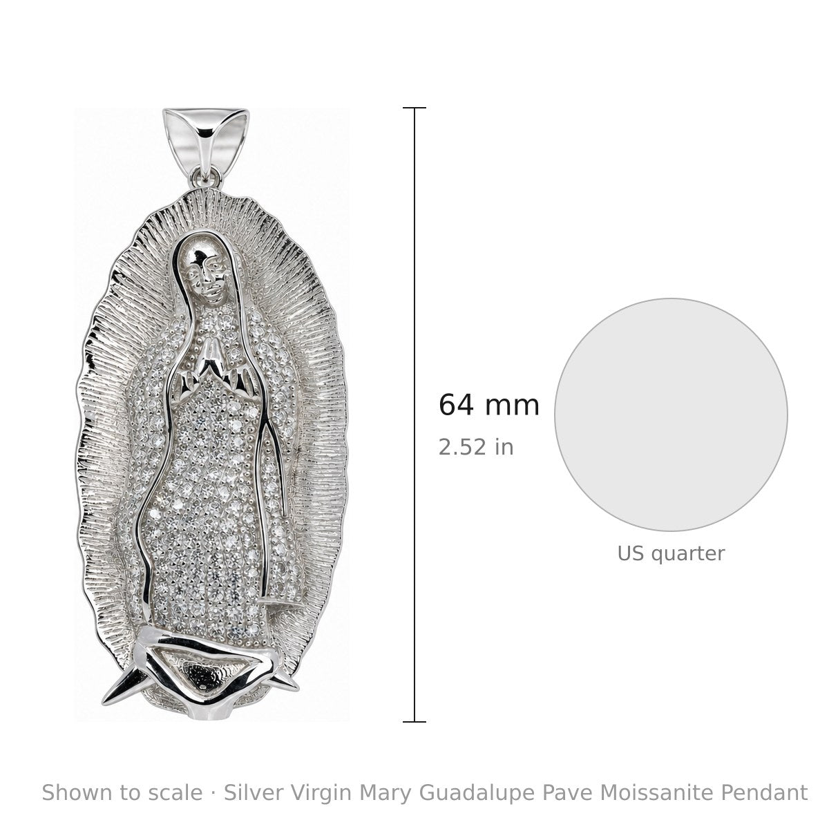 Silver Virgin Mary Guadalupe Pave Moissanite Pendant (3)