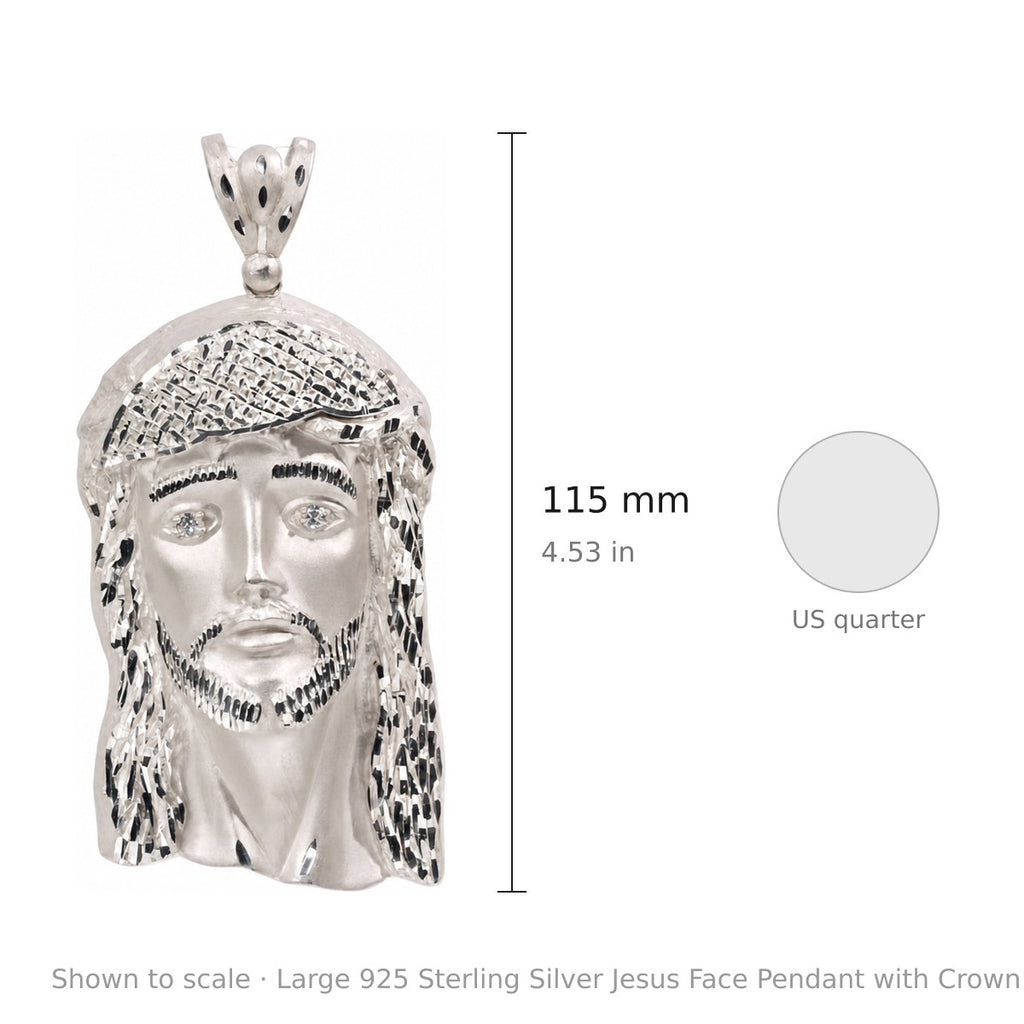 Large 925 Sterling Silver Jesus Face Pendant with Crown of Thorns, 43.21g (3)