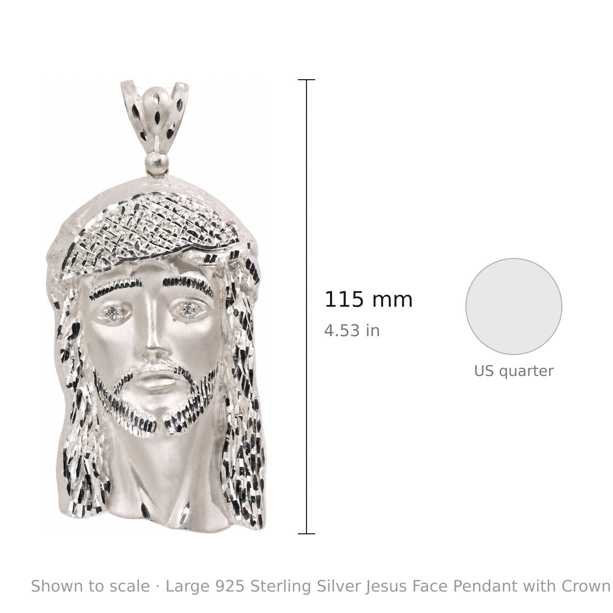 Large 925 Sterling Silver Jesus Face Pendant with Crown of Thorns, 43.21g (3)
