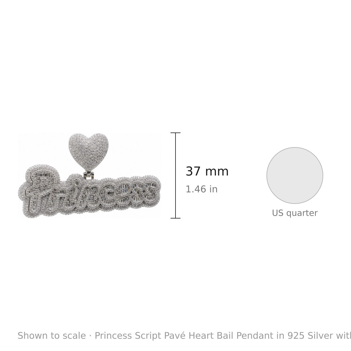 Princess Script Pavé Heart Bail Pendant in 925 Silver with 10ct Moissanite (3)