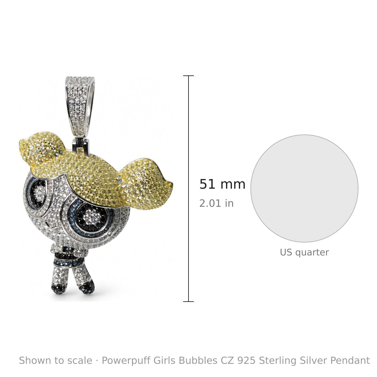 Powerpuff Girls Bubbles CZ 925 Sterling Silver Pendant (3)