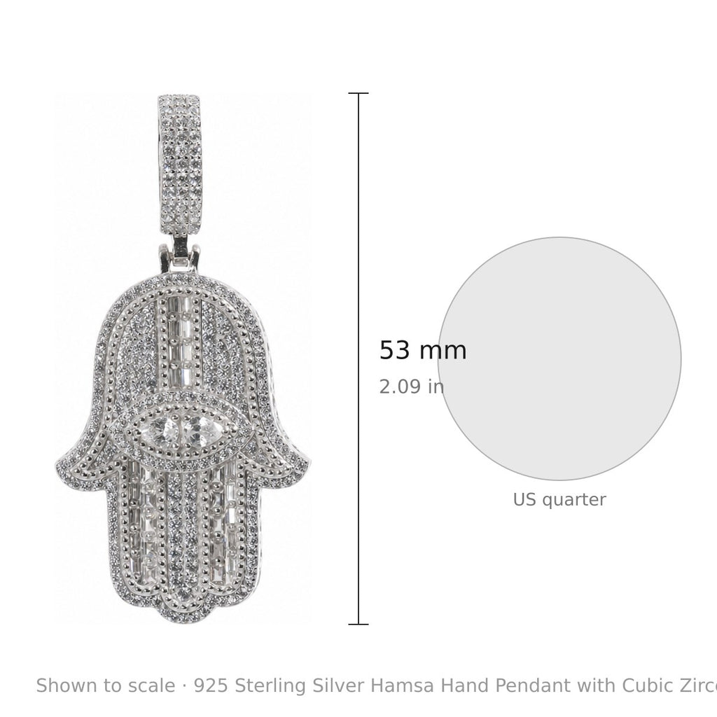 925 Sterling Silver Hamsa Hand Pendant with Cubic Zirconia and Pave Eye Detail (3)
