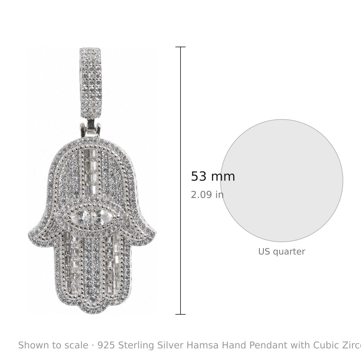 925 Sterling Silver Hamsa Hand Pendant with Cubic Zirconia and Pave Eye Detail (3)